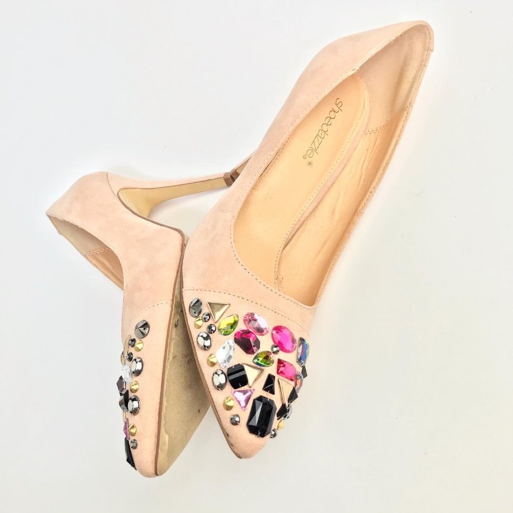 Faux Suede Bedazzled Stilettos